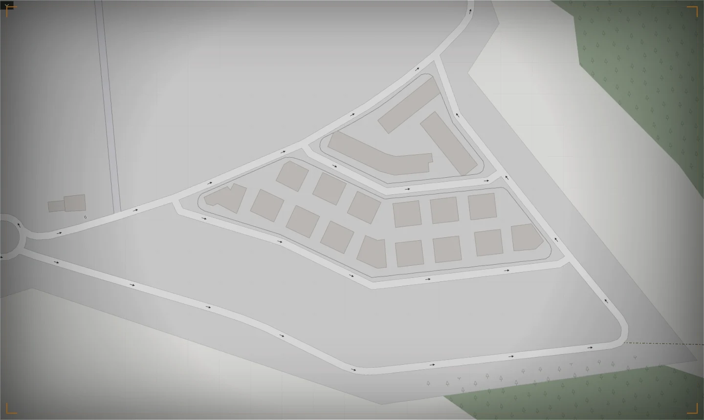 Paso 1: mapa OSM de Distrito Zero sin edificios 3D, etiquetas ni elementos de partida