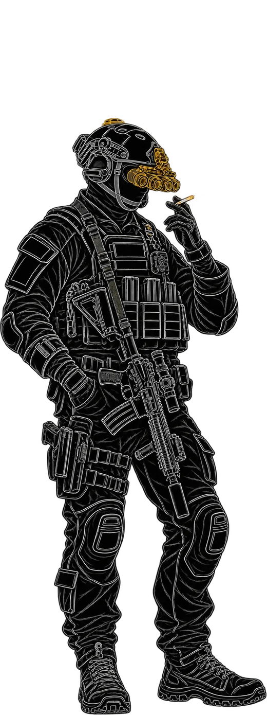 Ilustración: un soldado fuma tranquilo tras la partida.