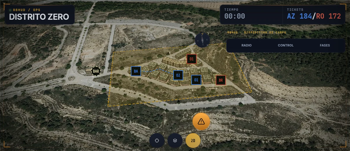 Distrito Zero en BBHUD con cartografía FOTO, sus edificios y objetivos configurados